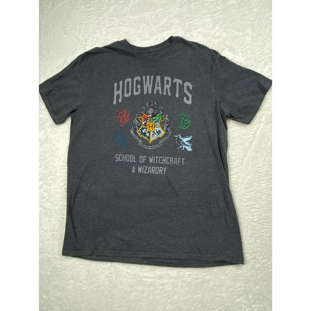 Harry Potter Hogwarts School of Witchcraft & Wizardry Gray Graphic T-Shirt Sz XL
